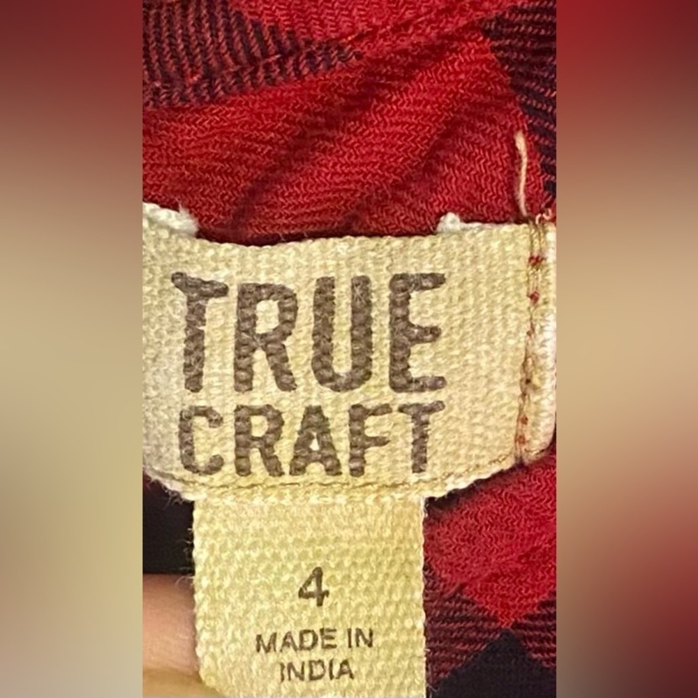 True Craft Red & Black Buffalo Plaid Long Sleeve Dress, Sz 4, Floral Embroidery - Picture 3 of 5